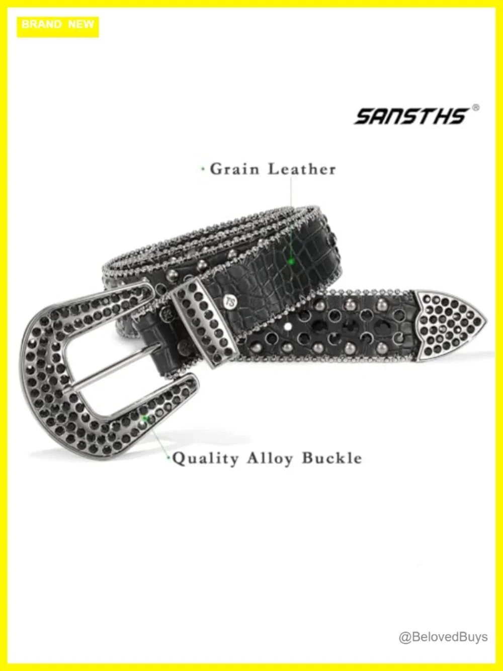 Women Rhinestone Belt for Jeans, Faux Crocodile Grain Leather, Western Cowgirl